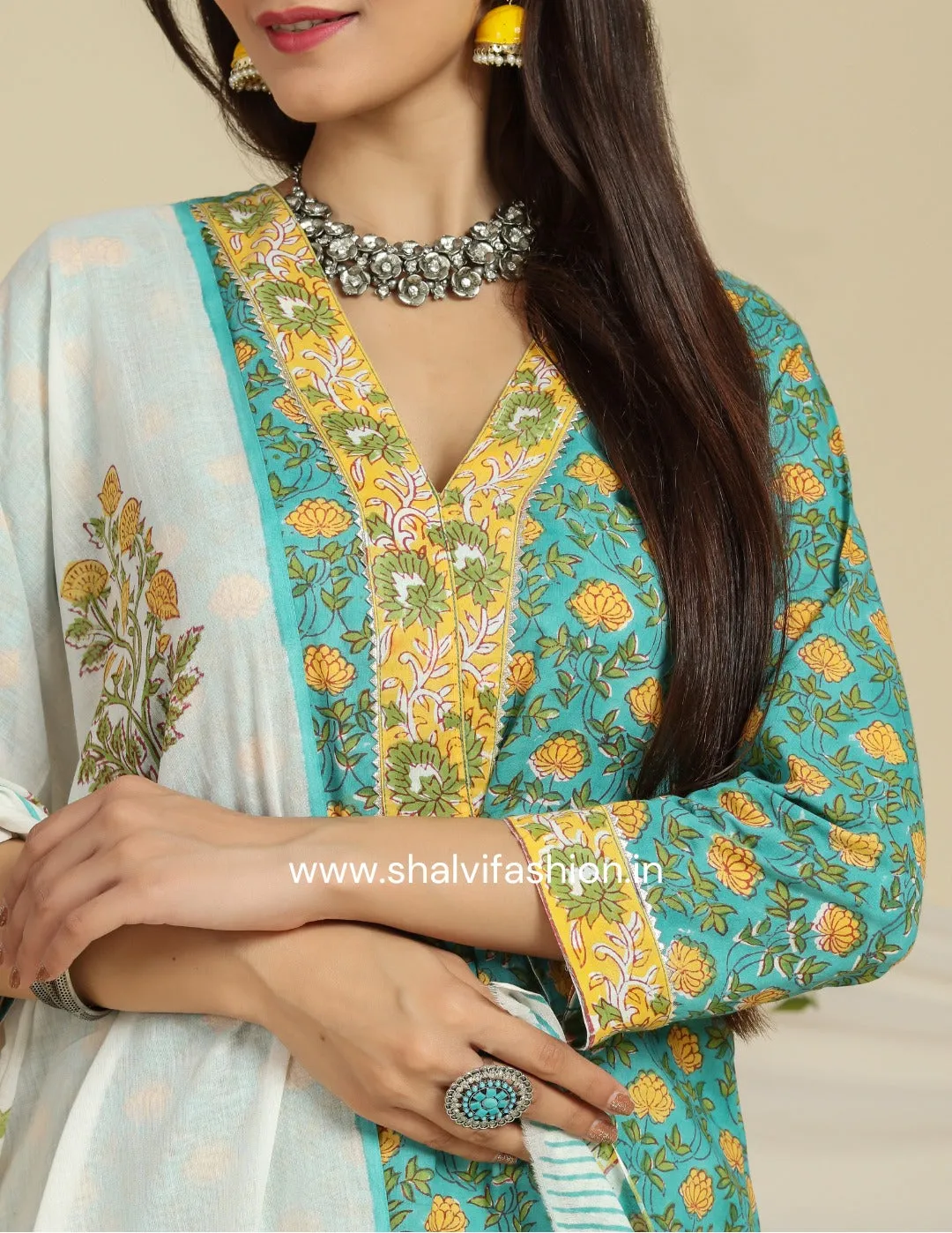 Bahar Collection : Hand Block Print Cotton Suit Set (CSS91MUL)