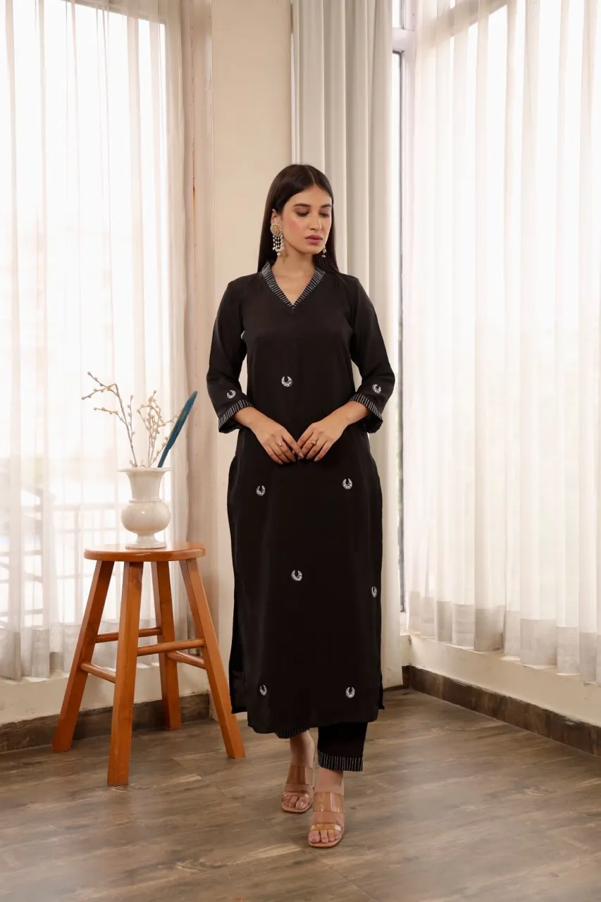 Chand embroidery black muslin straight set