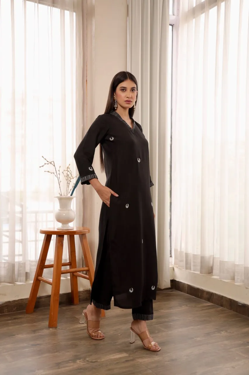 Chand embroidery black muslin straight set