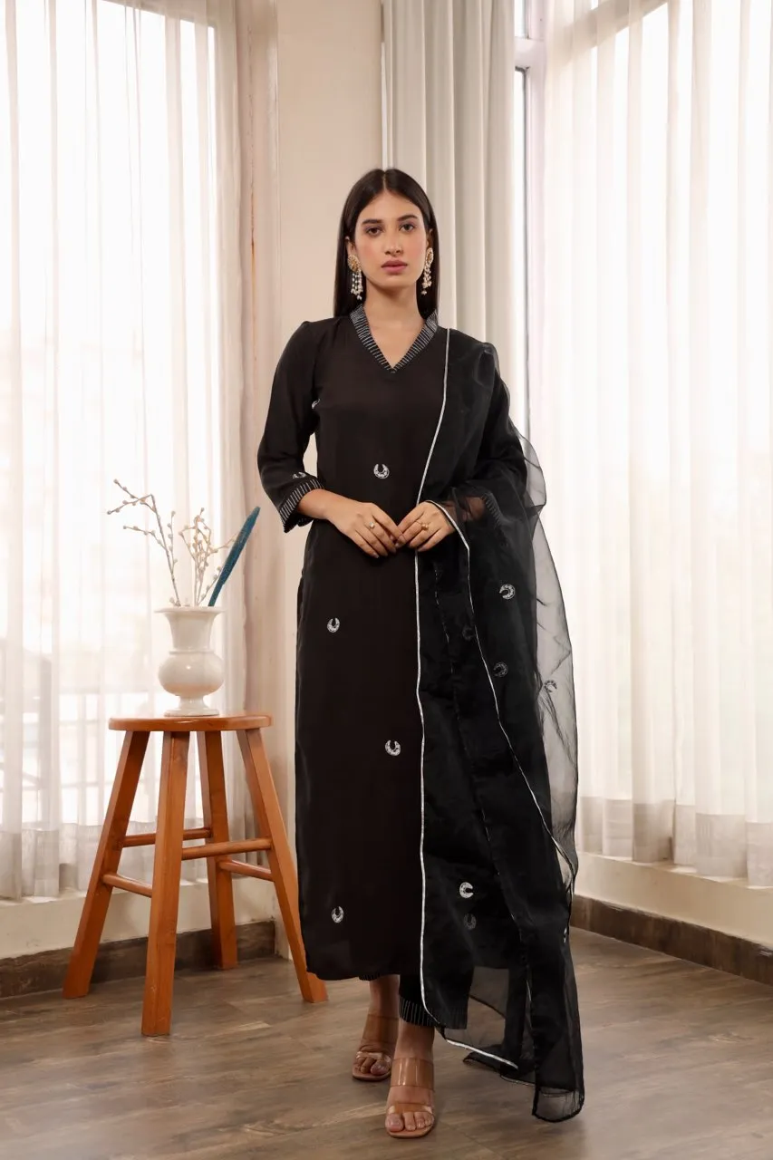 Chand embroidery black muslin straight set