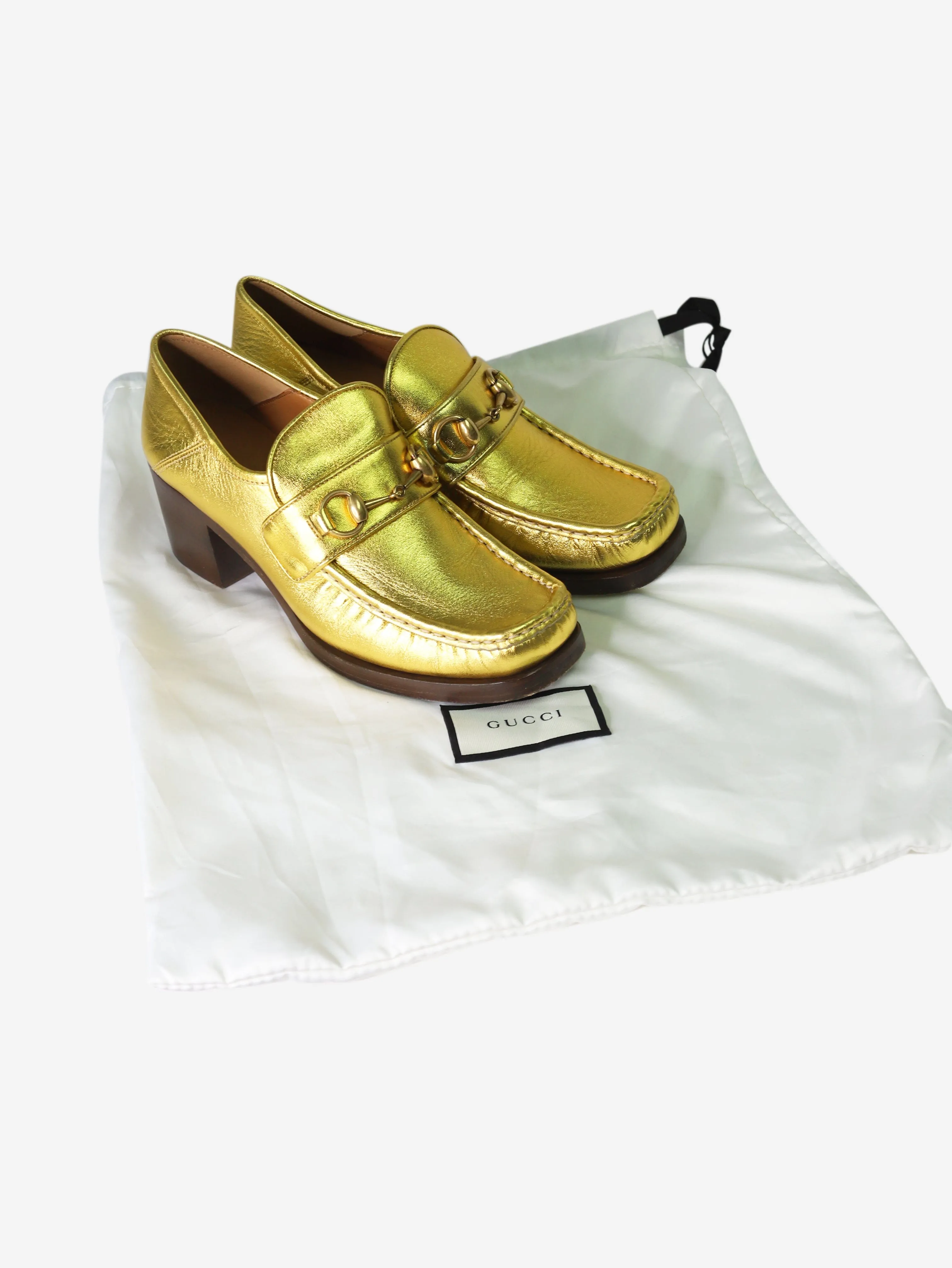 Gold heeled metallic loafers - size EU 38.5