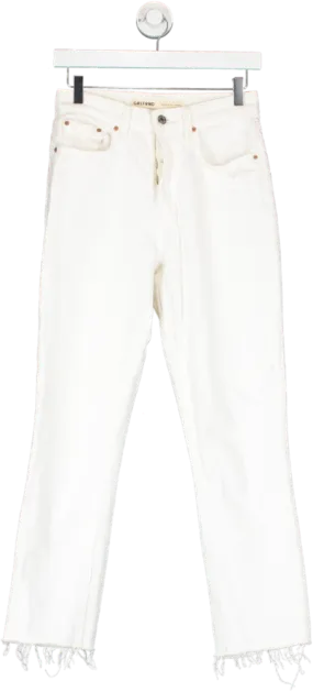 grlfrnd White Karolina High Rise Straight Leg Cropped Jeans W24