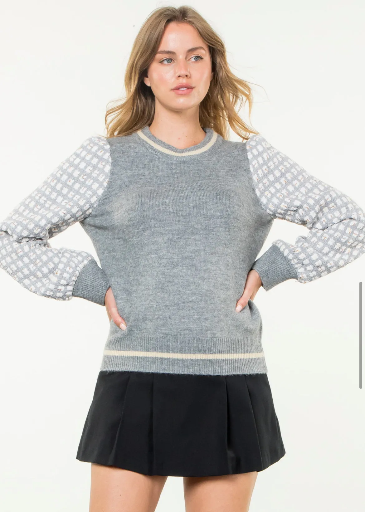 Jane Tweed Sleeve Knit THML Sweater