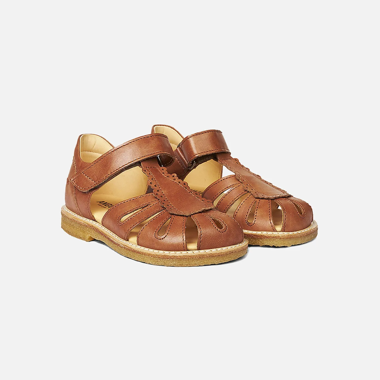 Kids Leather Petal Scallop Sandals - Tan