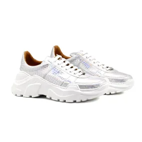 Mister Loza 39190 Men's Shoes White Crocodile Print Leather Sneakers (MIS1136)