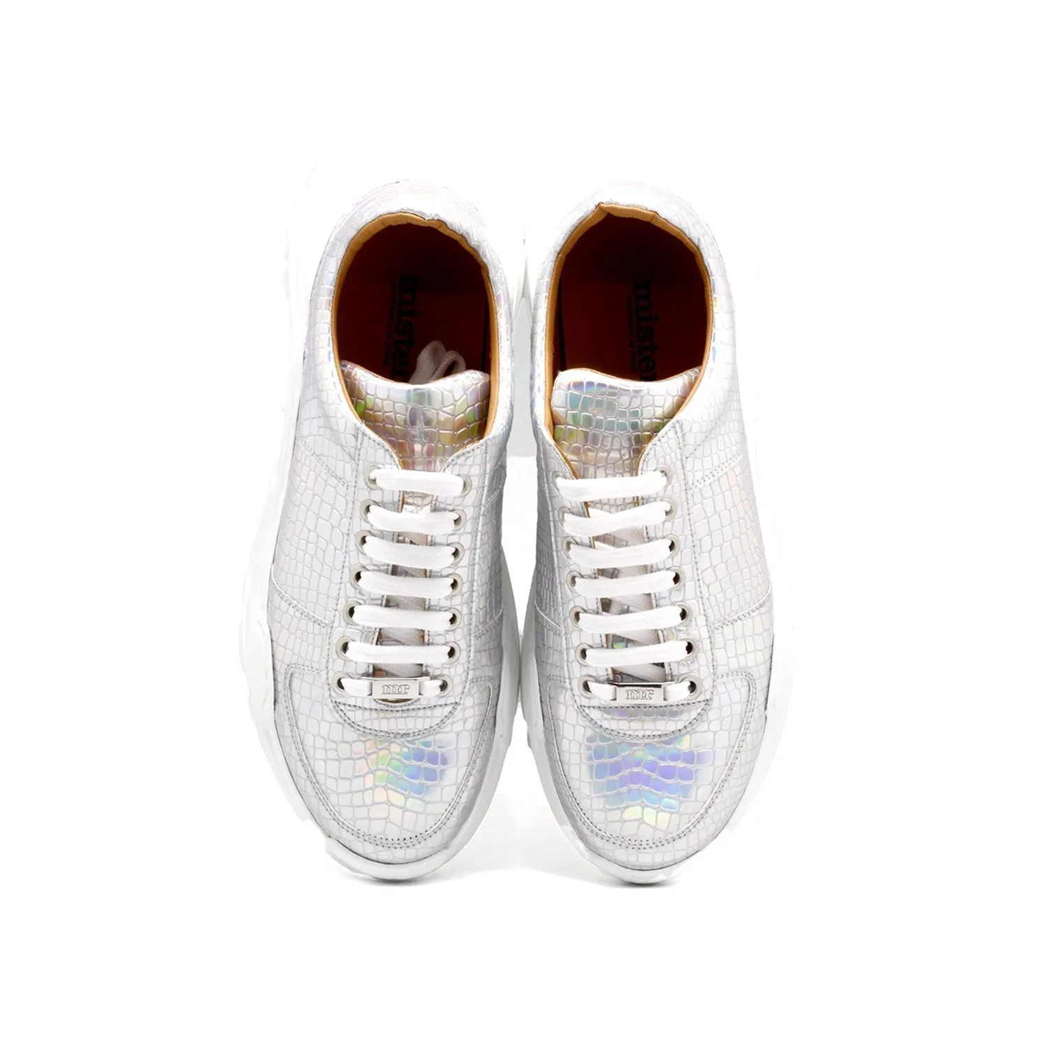 Mister Loza 39190 Men's Shoes White Crocodile Print Leather Sneakers (MIS1136)