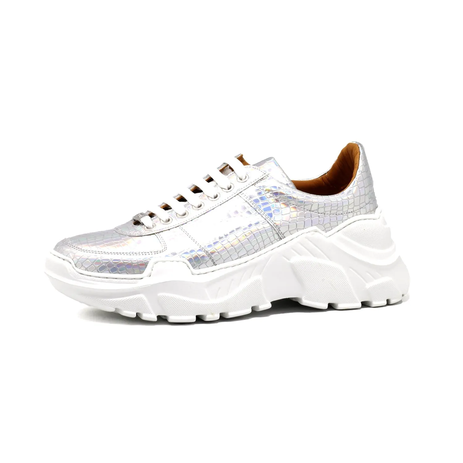 Mister Loza 39190 Men's Shoes White Crocodile Print Leather Sneakers (MIS1136)