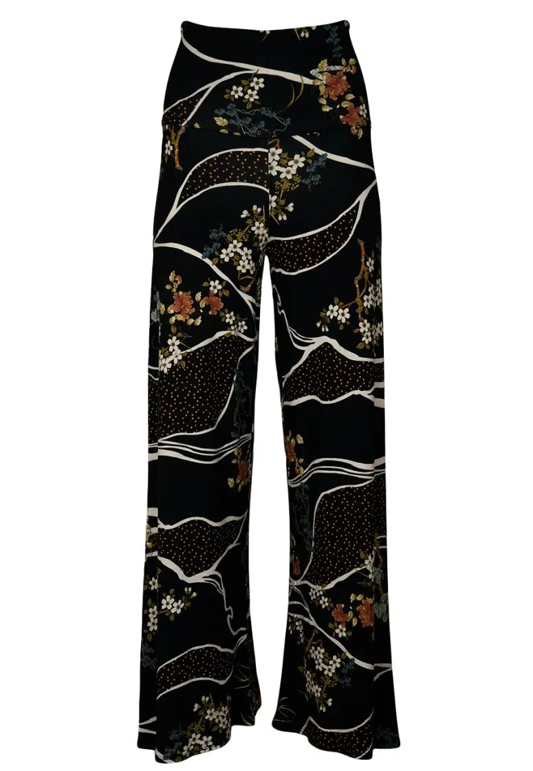 Printed Pallazzo Pant | Black Asain Print, Abstract Print