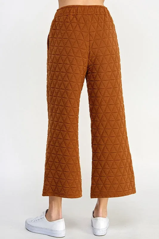 Rust Quilted Cropped Wide Pants