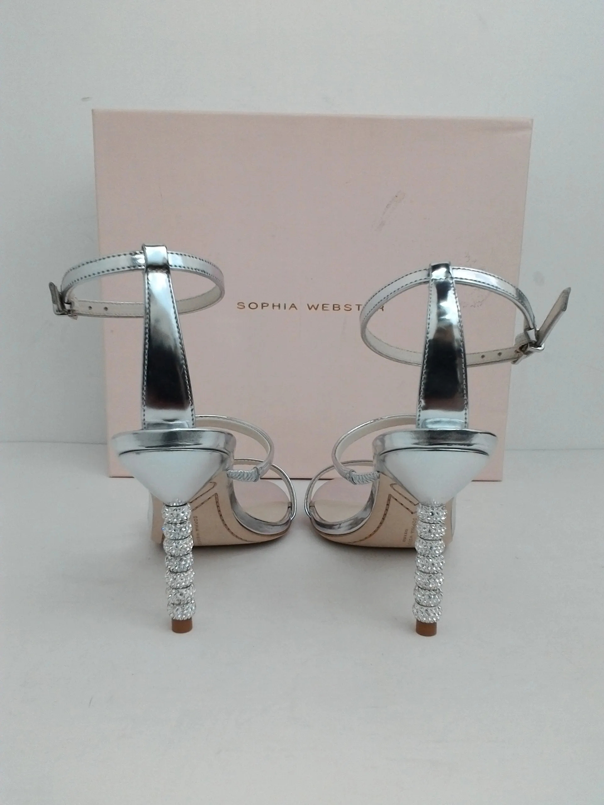 Sophia Webster Women's Rosalind Crystal Silver Heeled Sandal Size 38 M