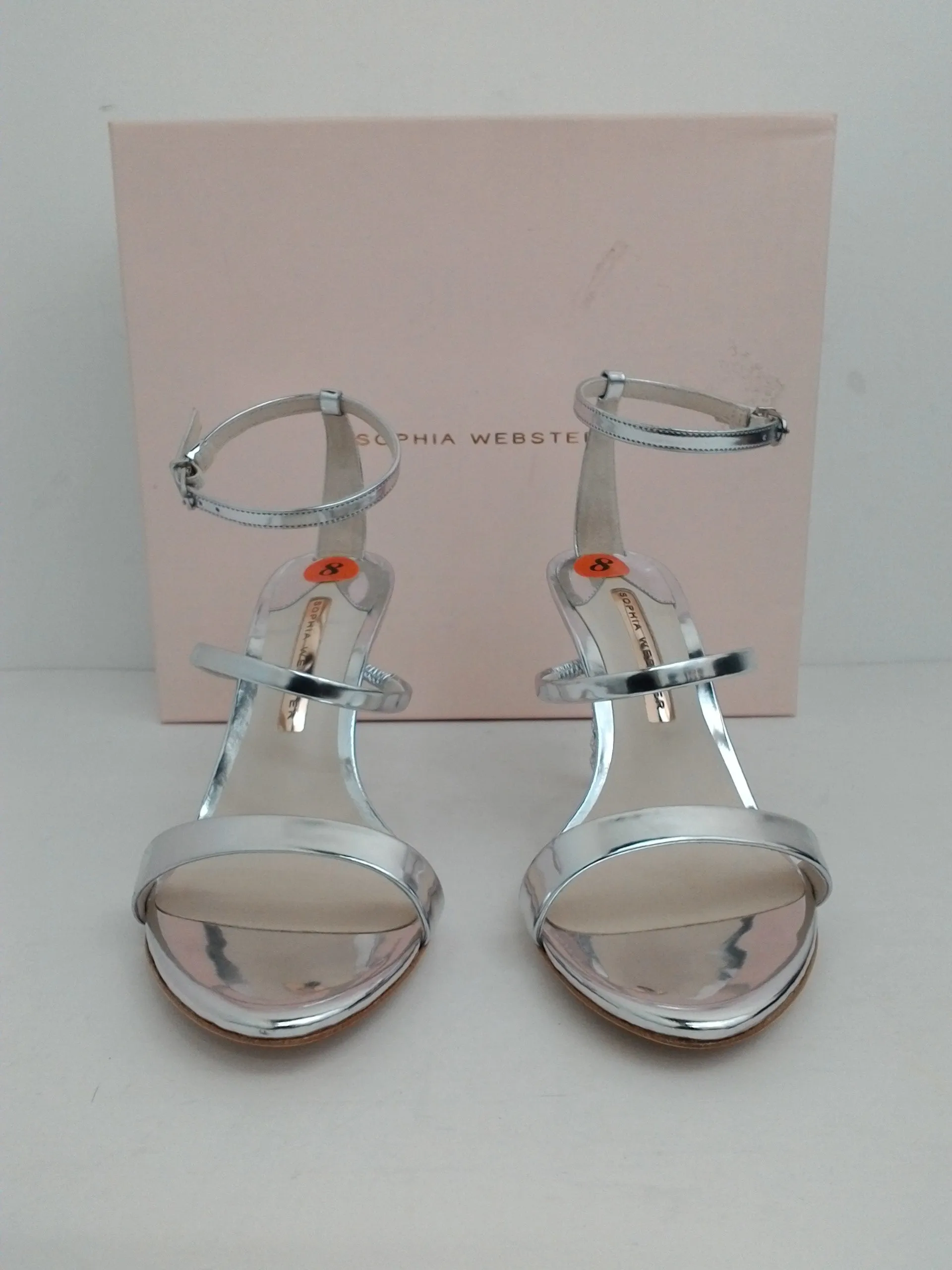 Sophia Webster Women's Rosalind Crystal Silver Heeled Sandal Size 38 M