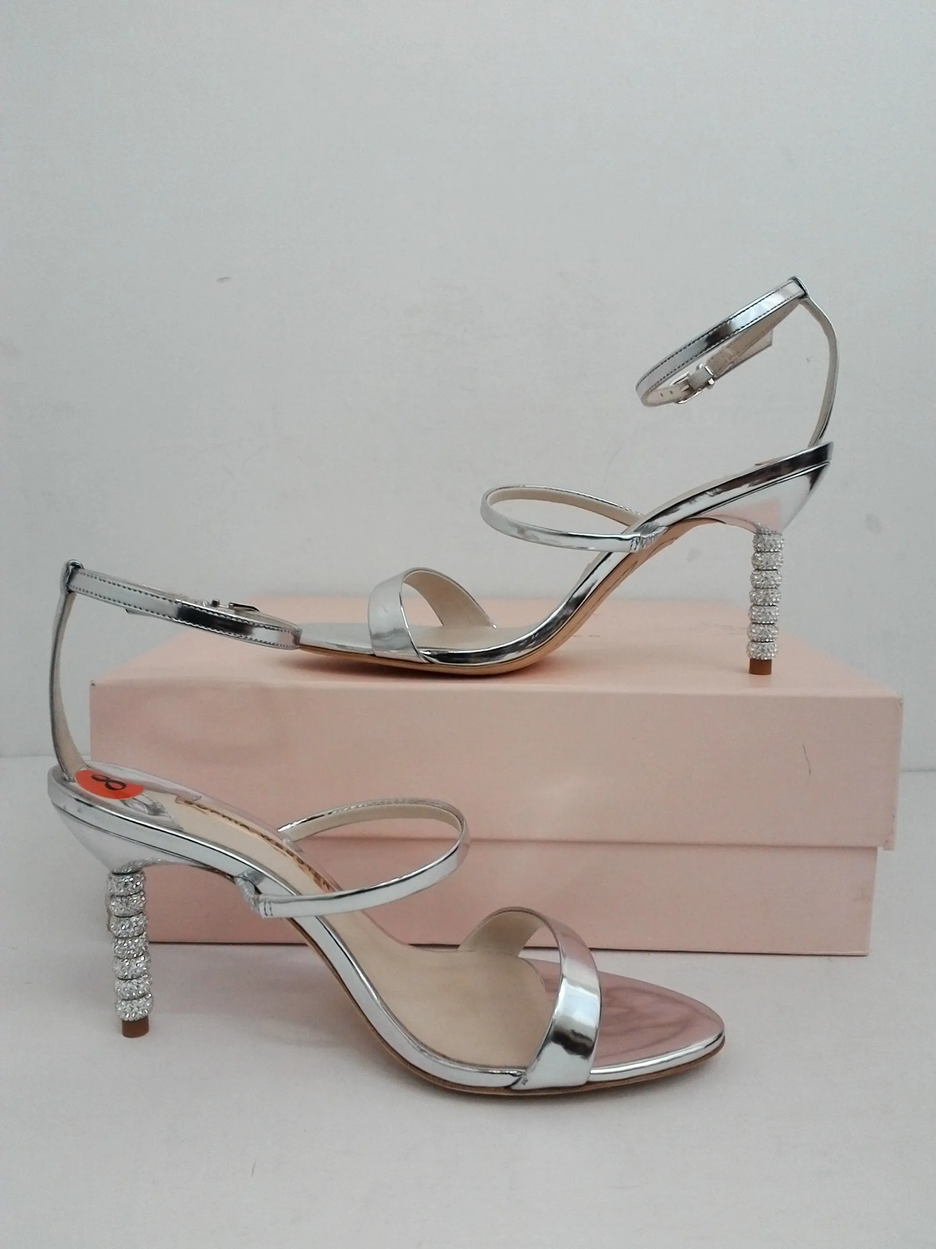 Sophia Webster Women's Rosalind Crystal Silver Heeled Sandal Size 38 M