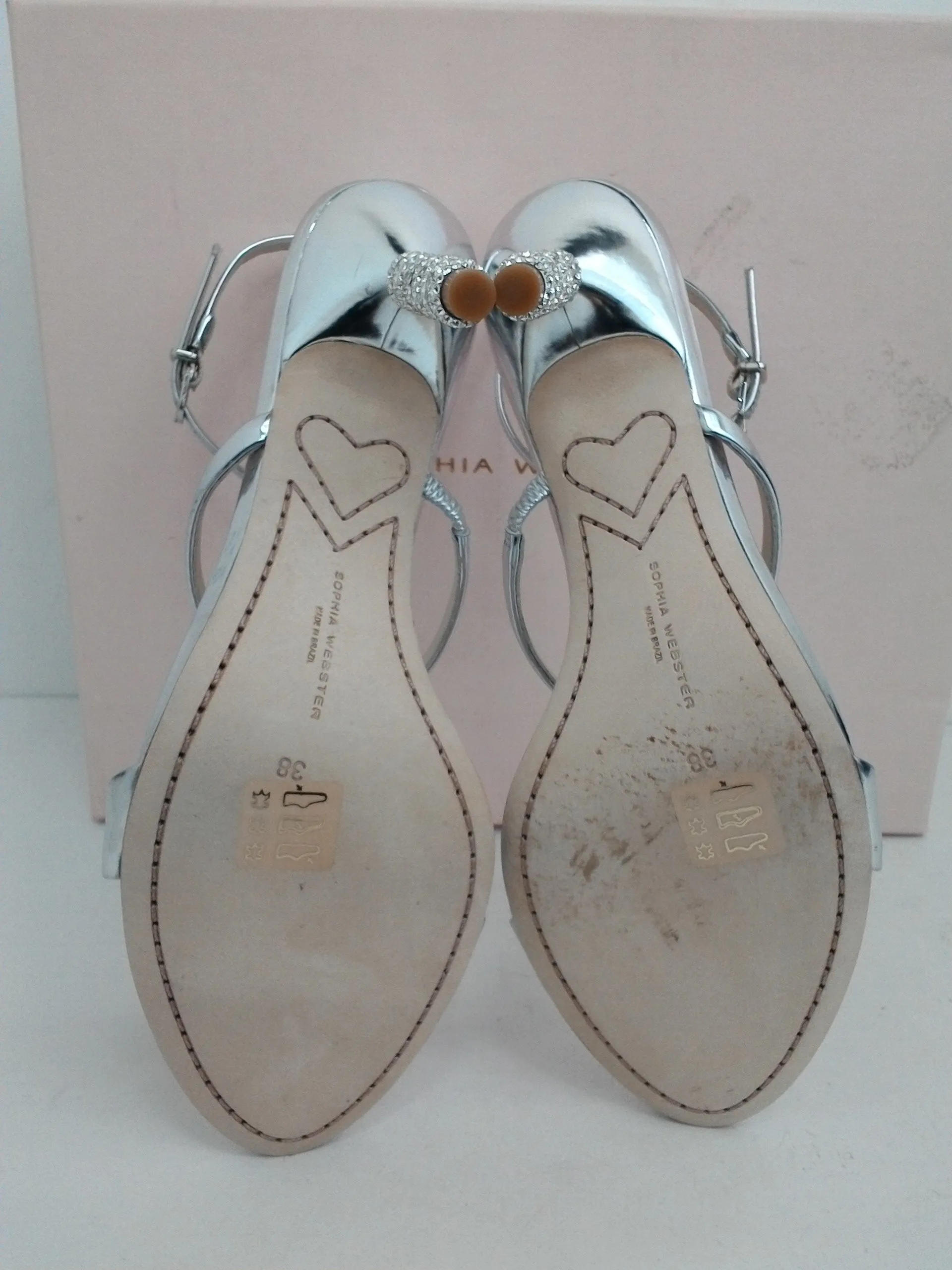 Sophia Webster Women's Rosalind Crystal Silver Heeled Sandal Size 38 M