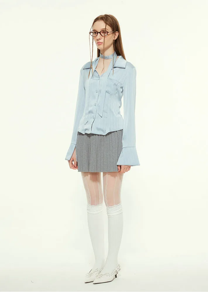 Women's Summer Embroidered Floral Ribbon Design Slim Fit Sexy Versatile Crop Long Sleeve Shirt